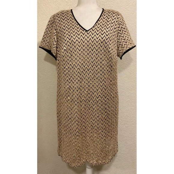 Virgo Women Vintage 90s Gold Shift Evening Dress - Picture 1 of 6